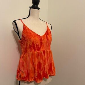 Old Navy Smocked Peplum Orange Tank Top
